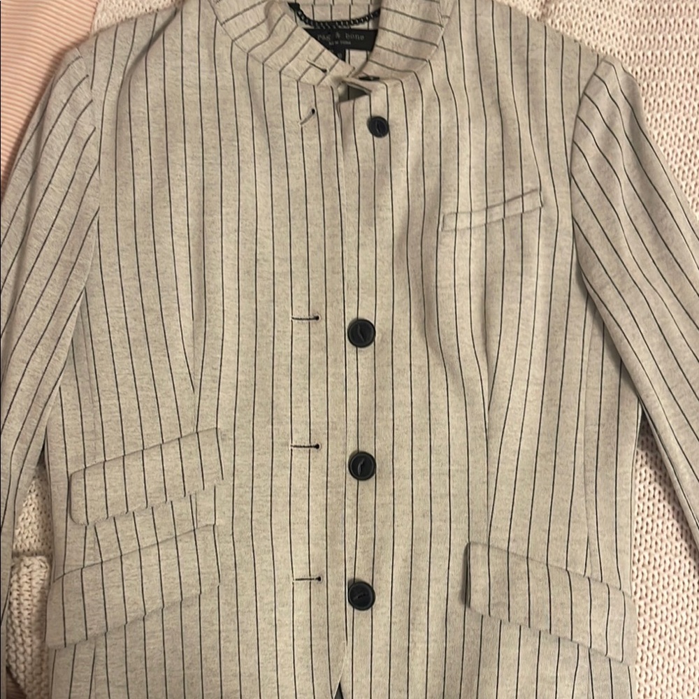 Rag & Bone Gray Blazer with Relaxed Fit and Pinstripe Pattern